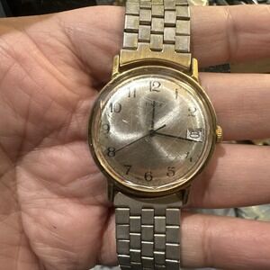Works Vintage 1980 Timex Mercury  Manual Wind Gold Tone Mens Watch 33mm Fit 8in"